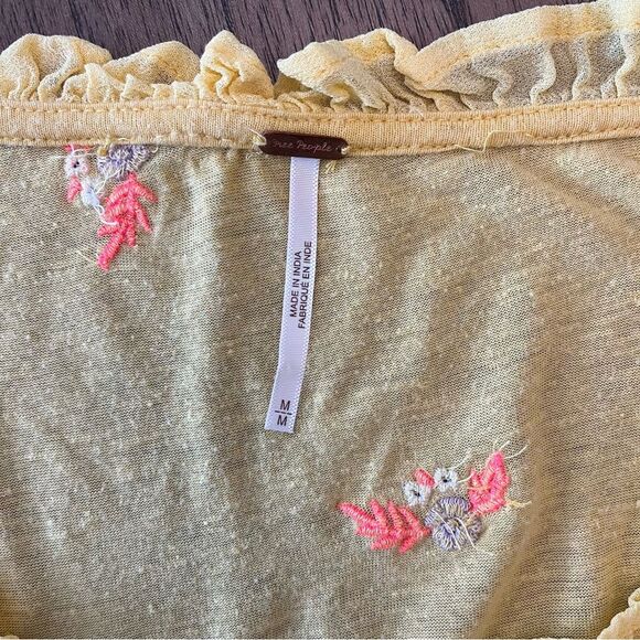 Free People Full Bloom Yellow Floral Ruffle Women's Short Sleeve Top Size Medium - Picture 4 of 7